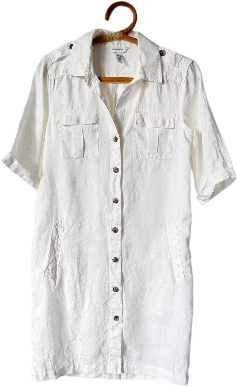 Banana Republic Heritage 100% Linen Safari Shirtdress White S $160 Sustainable